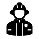 head and torso of a firefighter with hat and jacket on