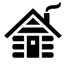 log cabin with smoke coming out the window